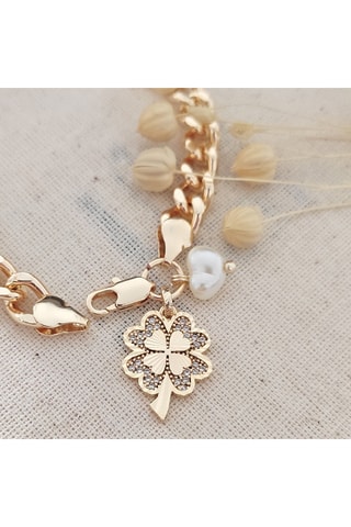 Pulsera de trébol - Latón bañado en oro fino y circones