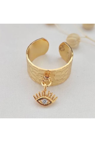 Anillo de ojo ajustable - Latón chapado en oro y circón 