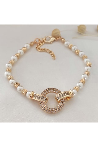 Pulsera - Latón chapado en oro y circones 