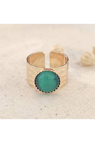 Anillo ajustable - Latón chapado en oro y ojo de gato