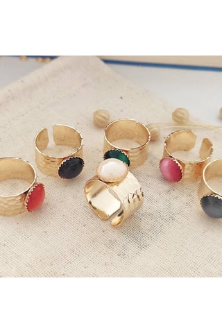 Anillo ajustable - Latón chapado en oro y ojo de gato