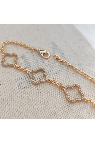 Pulsera de trébol - Latón chapado en oro y circonita 