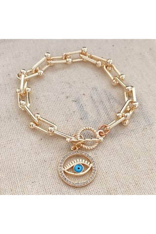 Pulsera Eye - Latón chapado en oro y circón