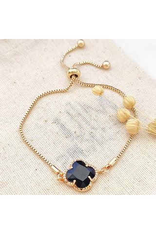 Pulsera de trébol - Latón chapado en oro y piedras de Ceilán