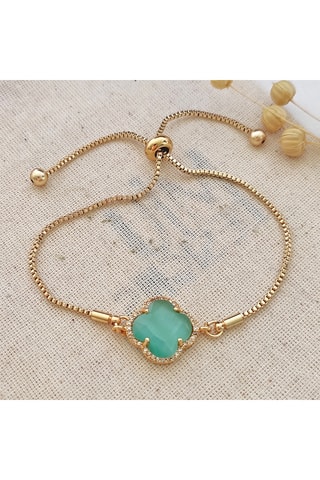 Pulsera de trébol - Latón chapado en oro y piedras de Ceilán