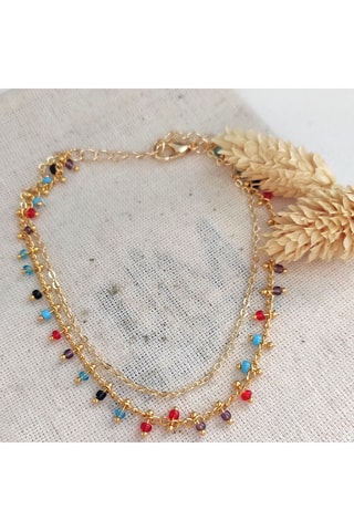 Pulseira de tornozelo com pedras de cristais coloridos - Latão folheado e banhado a ouro 