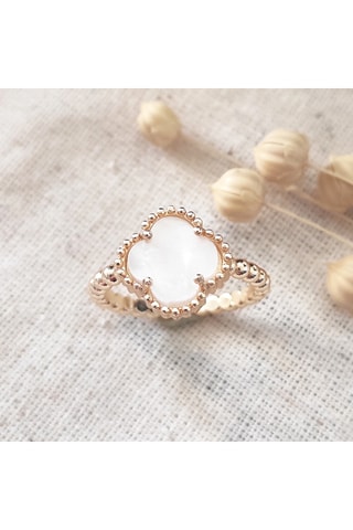Anillo ajustable de trébol - Latón chapado en oro y nácar blanco