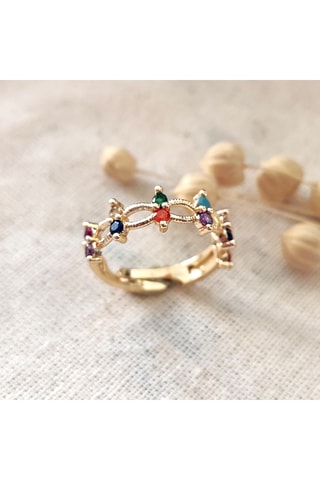 Anillo ajustable - Latón chapado en oro y circones