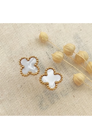 Pendientes de trébol - Latón chapado en oro y nácar