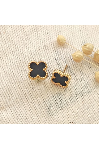 Pendientes de trébol - Latón chapado en oro y nácar negro