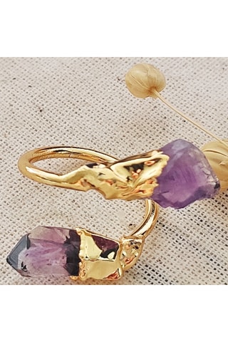 Anillo ajustable - Latón chapado en oro y amatista