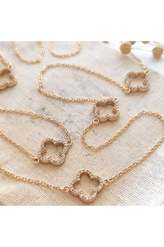 Collar - Latón chapado en oro y circonita