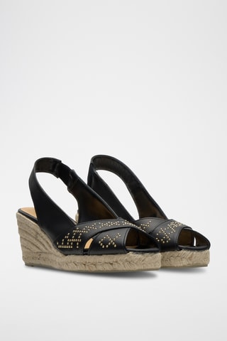 Sandálias com cunha em couro cordeiro Diana- Preto