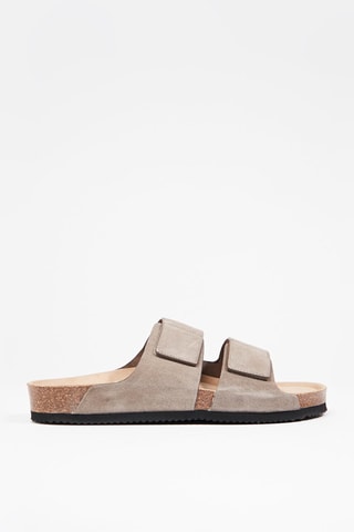 Mules com cunha em couro - Bege