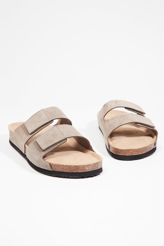 Mules com cunha em couro - Bege