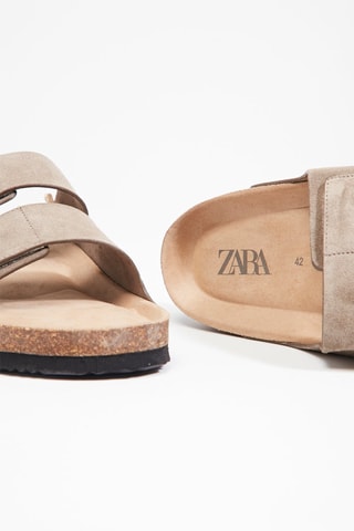 Mules com cunha em couro - Bege