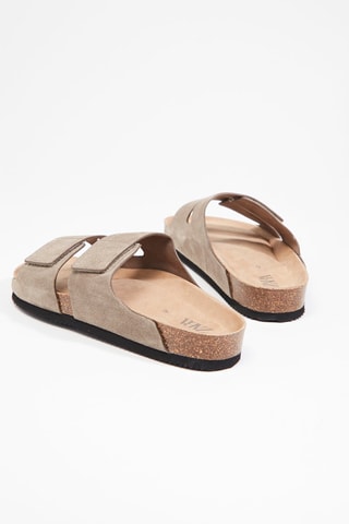 Mules com cunha em couro - Bege