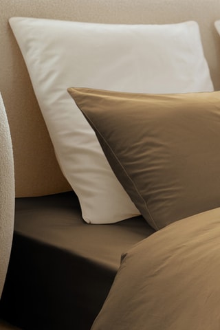 Sábana bajera de satén de algodón - Beige