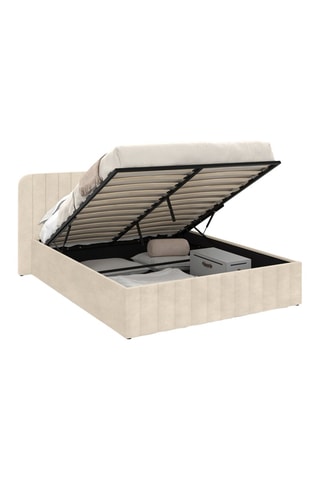 Lit coffre Valentina en velours beige avec sommier et tête de lit 160x200cm