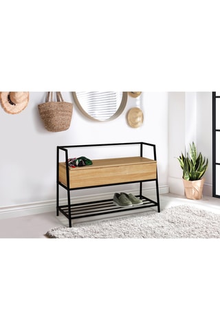 Banquette coffre 2-en-1 Timéo - Imitation bois et noir