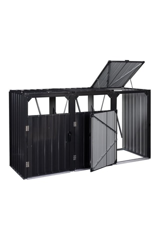 Cache poubelles triple en métal gris anthracite