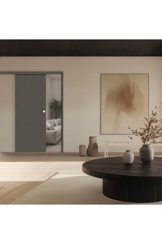 Porte coulissante en applique Miro - Imitation cuir basalt - 83 x 204 cm