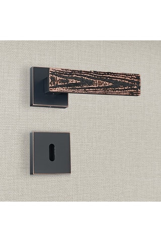 2 poignées de porte à clé Flora - 13,4 x 5,8 x 4 cm - aspect cuivre patiné noir