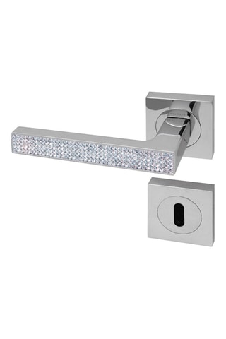 2 poignées de porte à clé Strass - 12 x 5,8 x 4,7 cm - aspect chrome brillant