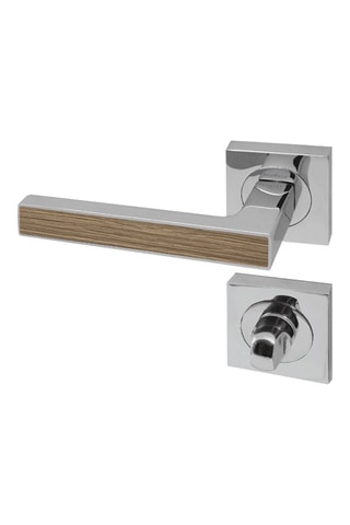 Poignée à condamnation Premium - Chromé et imitation chêne gris - Porte de 30 à 50 mm