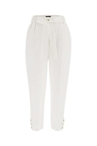Pantalon relaxed 7/8 en lin taille haute - Blanc