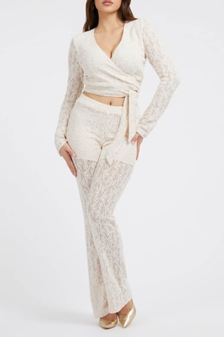 Pantalon flare en dentelle - Beige