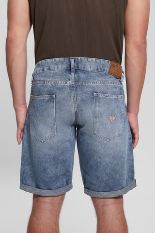 Short slim en jean et en lin - Bleu clair