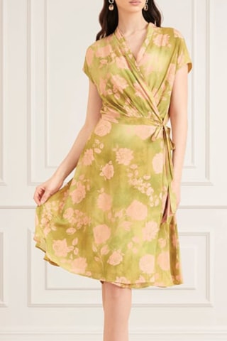 Robe portefeuille - Vert et rose