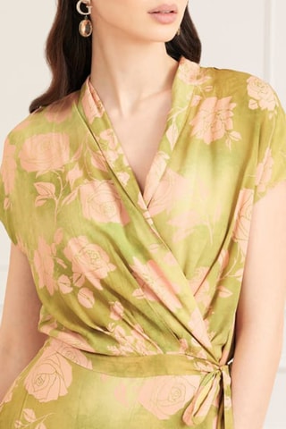 Robe portefeuille - Vert et rose