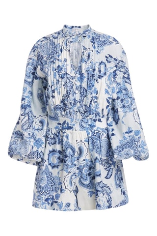 Combishort en lin - Blanc et bleu marine