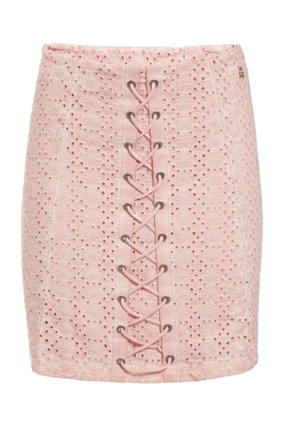 Jupe droite en broderie anglaise - Rose pâle