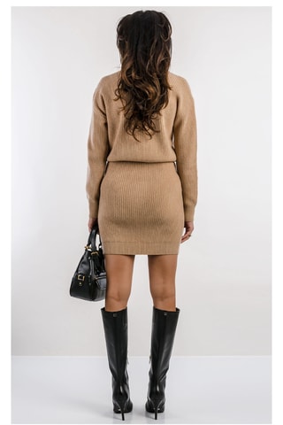 Jupe fourreau en laine taille haute - Beige