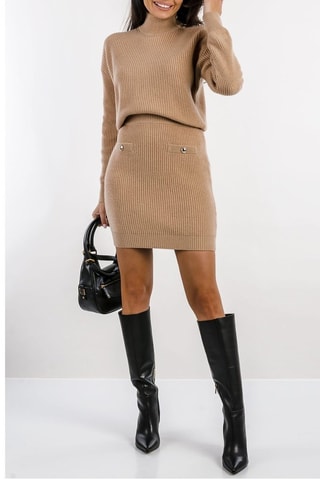 Jupe fourreau en laine taille haute - Beige