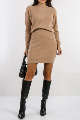 Jupe fourreau en laine taille haute - Beige