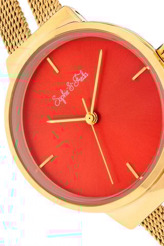 Reloj de cuarzo de acero Dorado y naranja