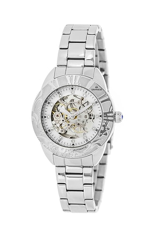 Automatisch Stalen Horloge met Robijn - Zilverkleurig en Wit