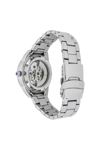 Automatisch Stalen Horloge met Robijn - Zilverkleurig en Wit