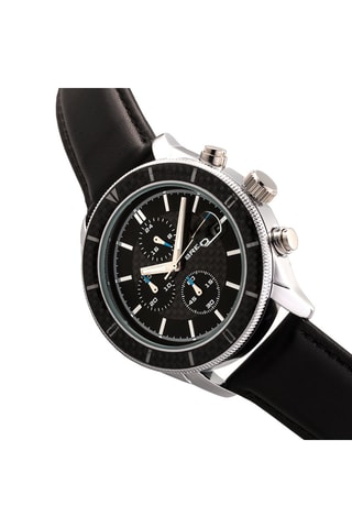 Leren Quartz Horloge Maverick Zwart en Zilverkleurig