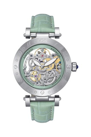 Reloj de cuarzo de piel Théodora - Plateado y verde claro