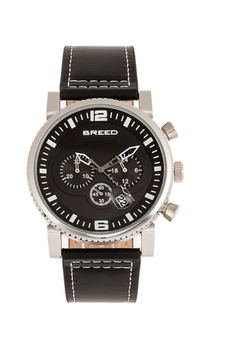 Reloj de cuarzo de piel Ryker Negro y plateado