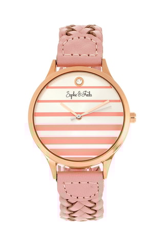Leren Quartz horloge met Swarovski Kristallen Roze en Goudkleurig - Sophie & Freda