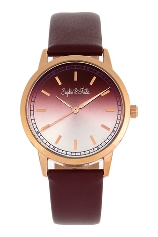 Leren Quartz Horloge Roségoudkleurig en Bruin
