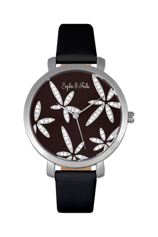 Reloj de cuarzo de piel Key West - Negro y plateado