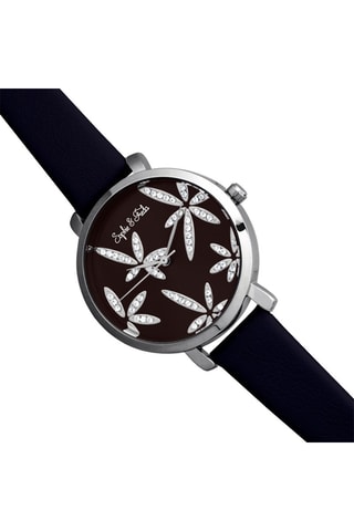 Reloj de cuarzo de piel Key West - Negro y plateado