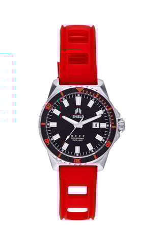 Rubberen Quartz Horloge Reef Rood en Zilverkleurig